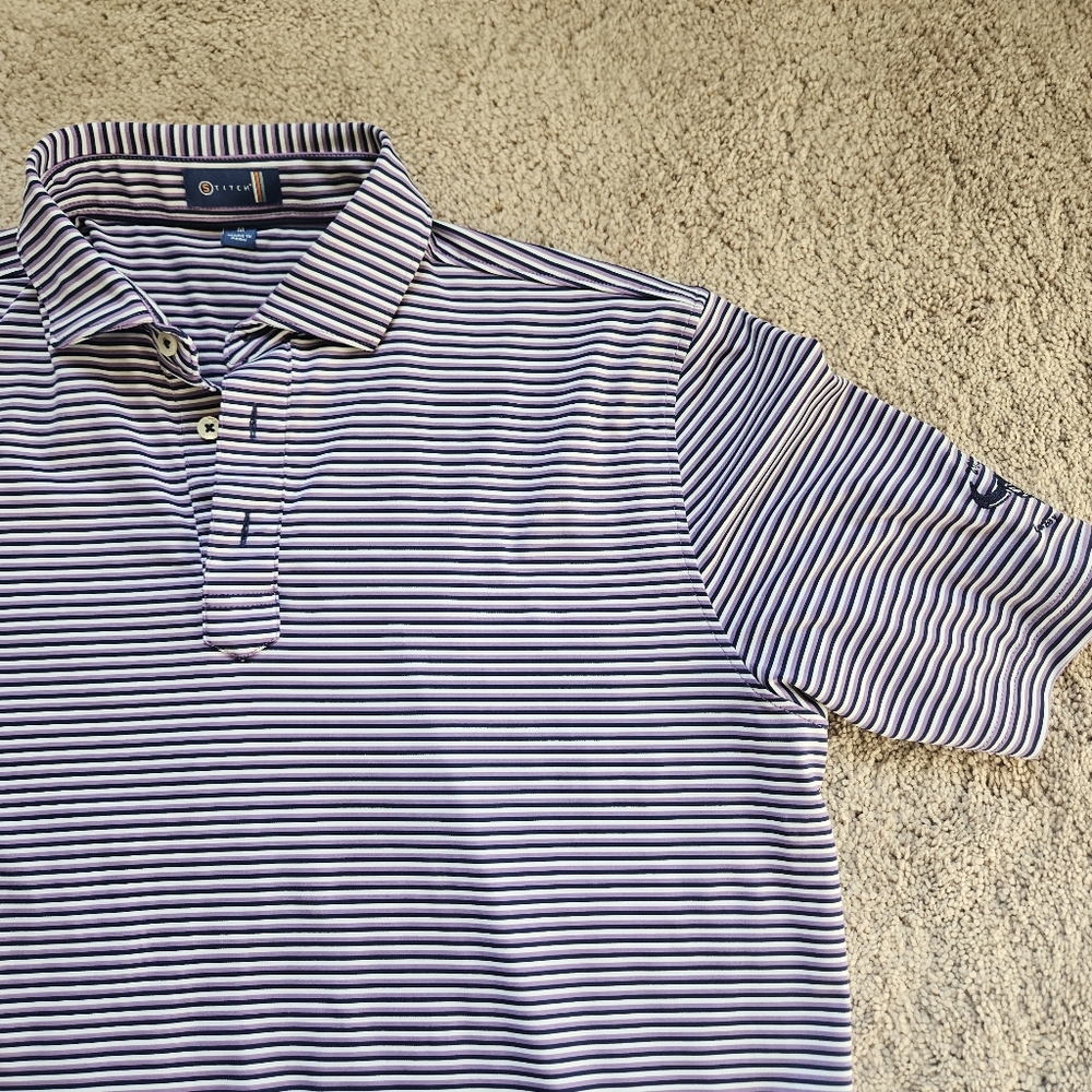 Stitch Collared Golf Polo Ansley Golf Club Atlanta Mens M Purple Blue Striped
